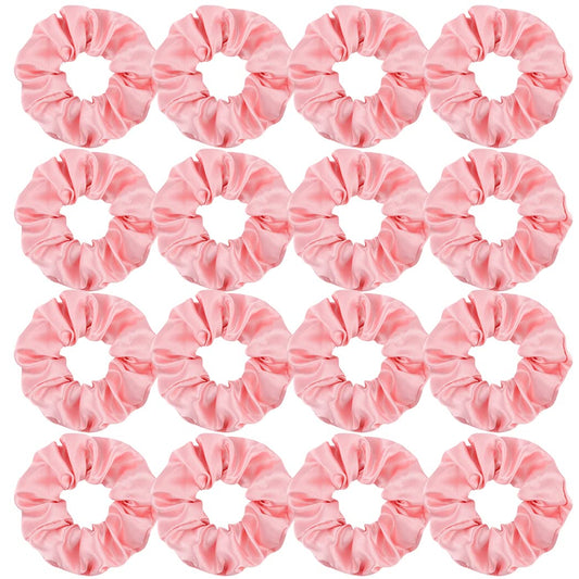 Semato front view of 16 pink satin scrunchies showing cohesive set and gifting benefit
