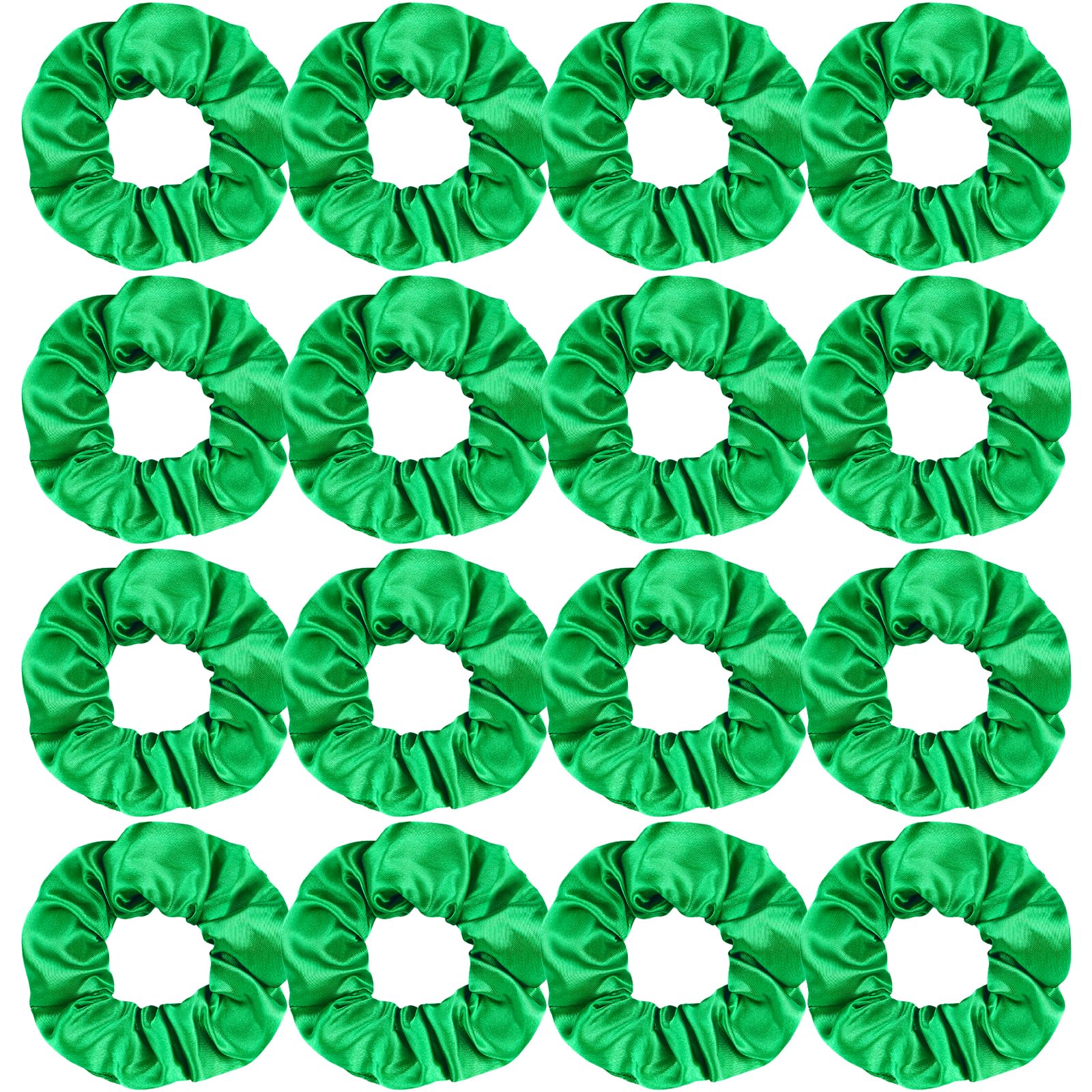 Semato satin green scrunchies pack showing sixteen matching ties and neat packaging benefit uniform gifts