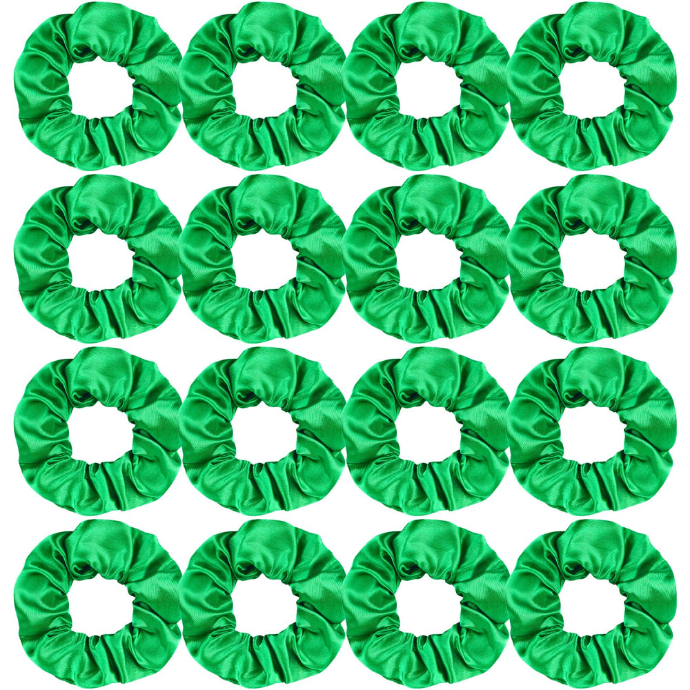 Semato satin green scrunchies pack showing sixteen matching ties and neat packaging benefit uniform gifts