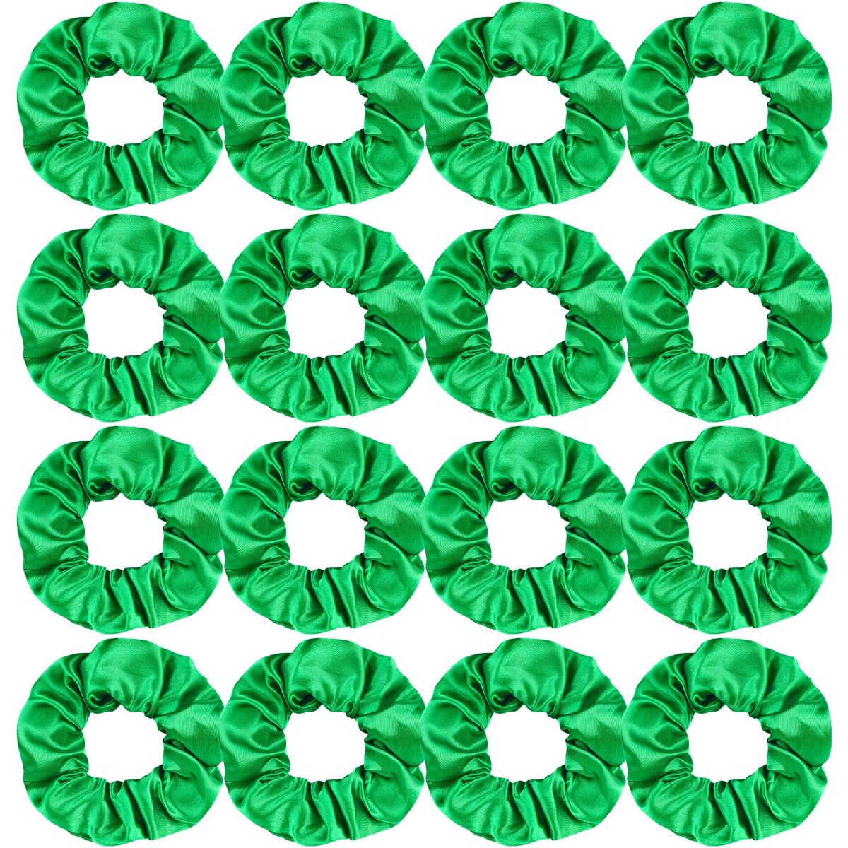 Semato satin green scrunchies pack showing sixteen matching ties and neat packaging benefit uniform gifts