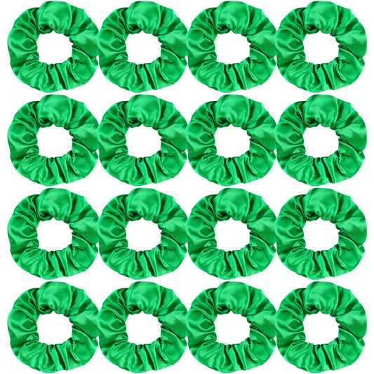 Semato satin green scrunchies pack showing sixteen matching ties and neat packaging benefit uniform gifts