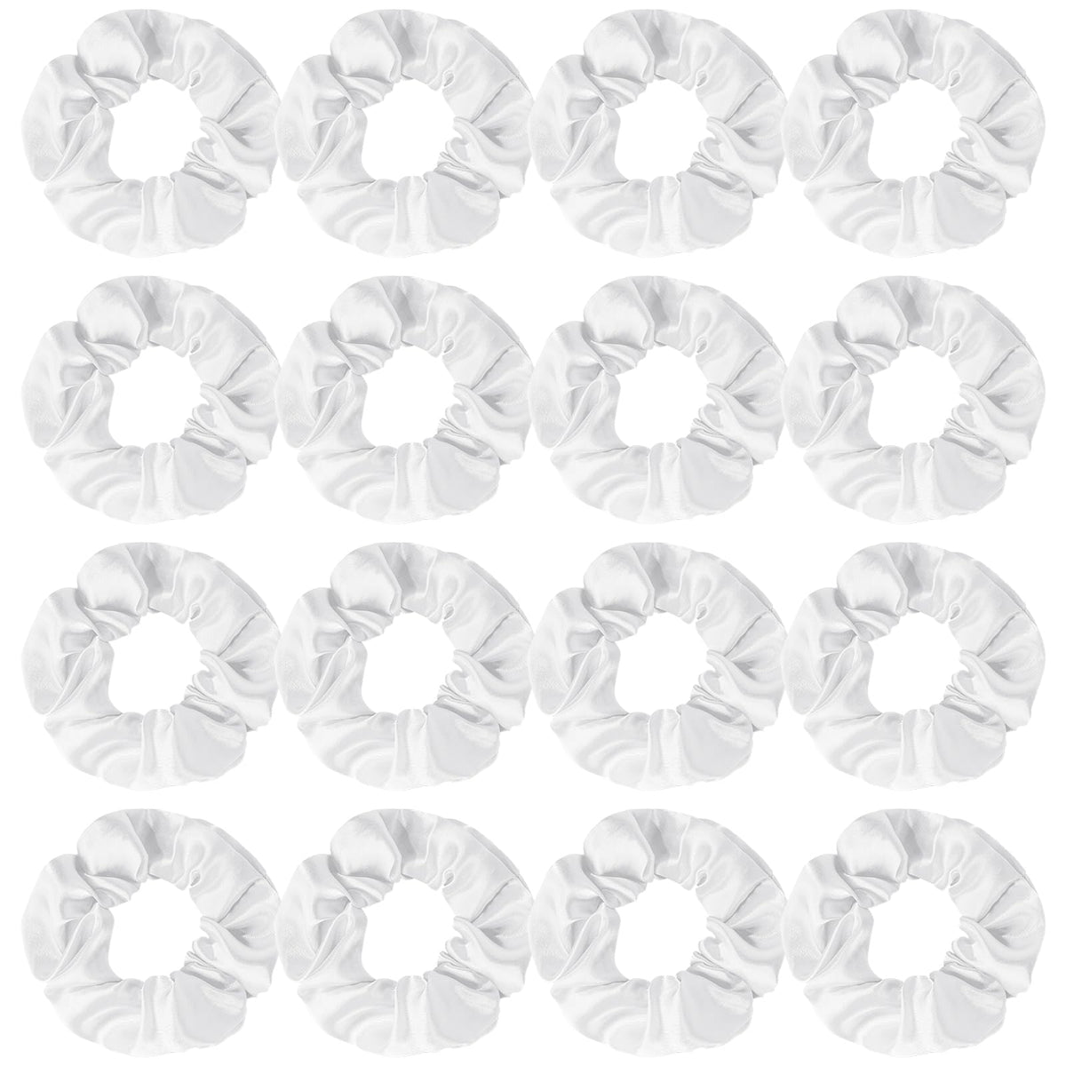 Semato satin scrunchies pack front showing clean white set and matching look