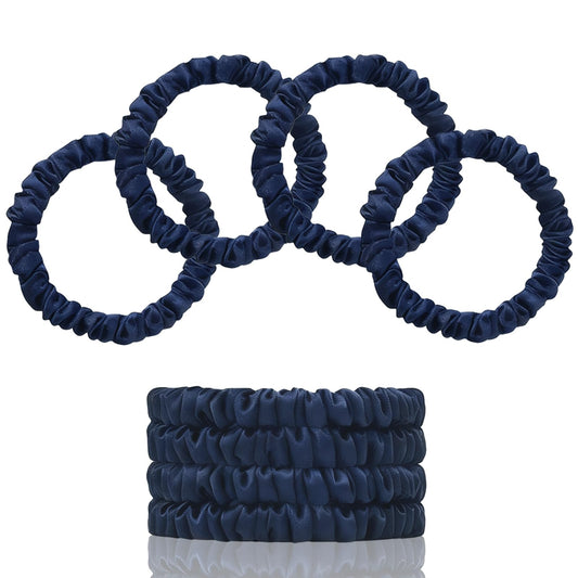 SEMRUE navy blue scrunchies front packaging showing four soft ties and gift box