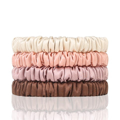 SEMRUE front packaging showing four silk scrunchies, neat presentation and gift-ready