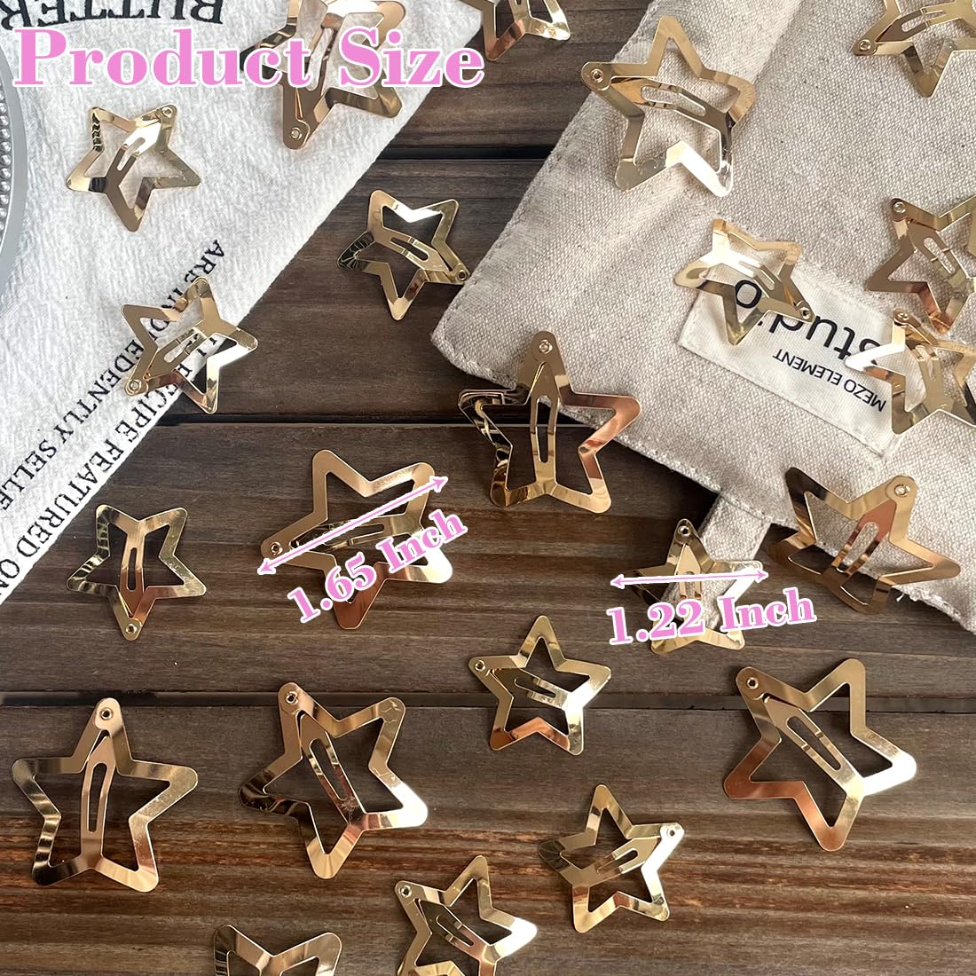 Seneeel clip close-up showing star detail and polished gold finish