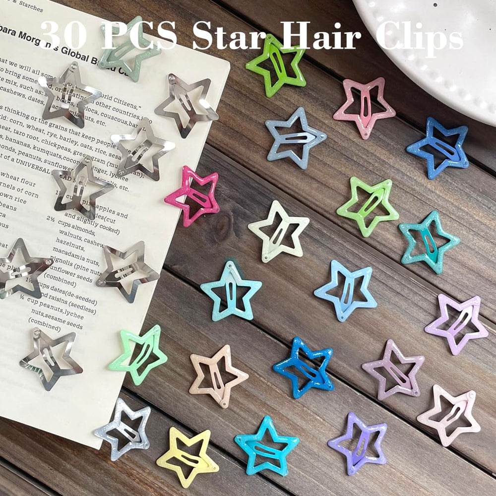 Seneeel flatlay of multicolor star clips displaying mix-and-match styling options