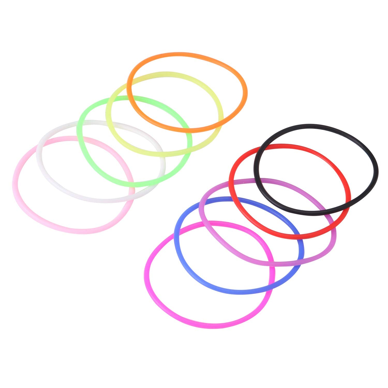 Senkary color array flat lay of ten silicone bracelet colors, instant color coordination