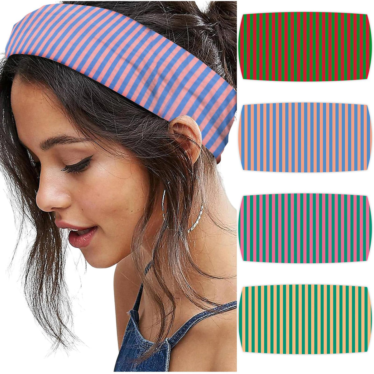 SENMAY close-up of front packaging showing four striped headbands with neat fold advantage