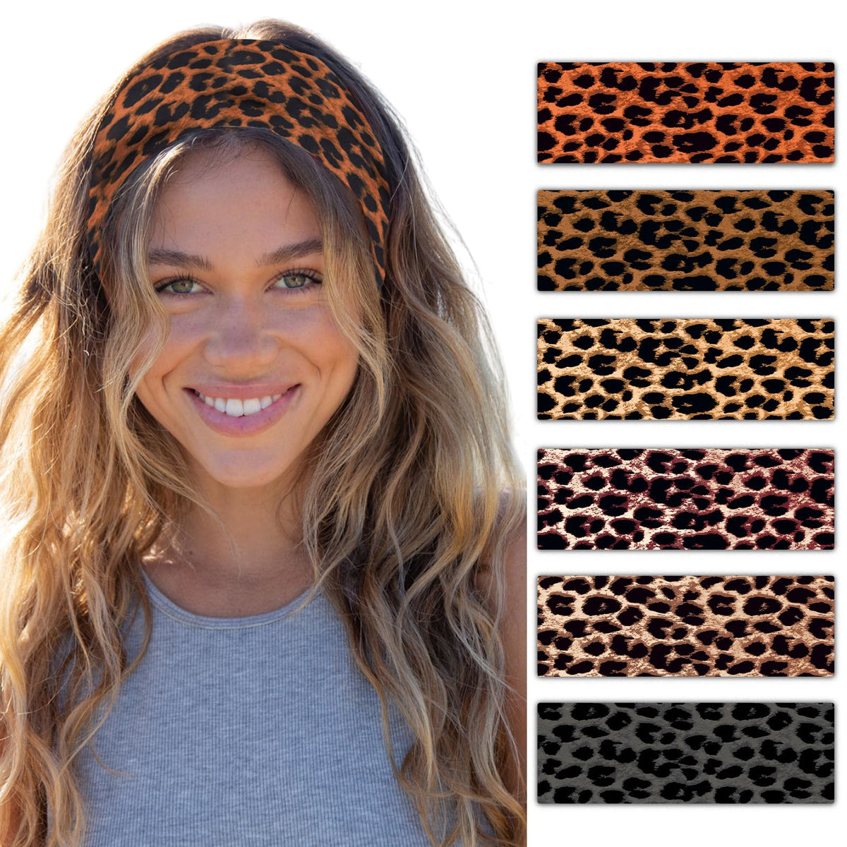 SENMAY front packaging showing six leopard headbands and vibrant prints benefit convenience
