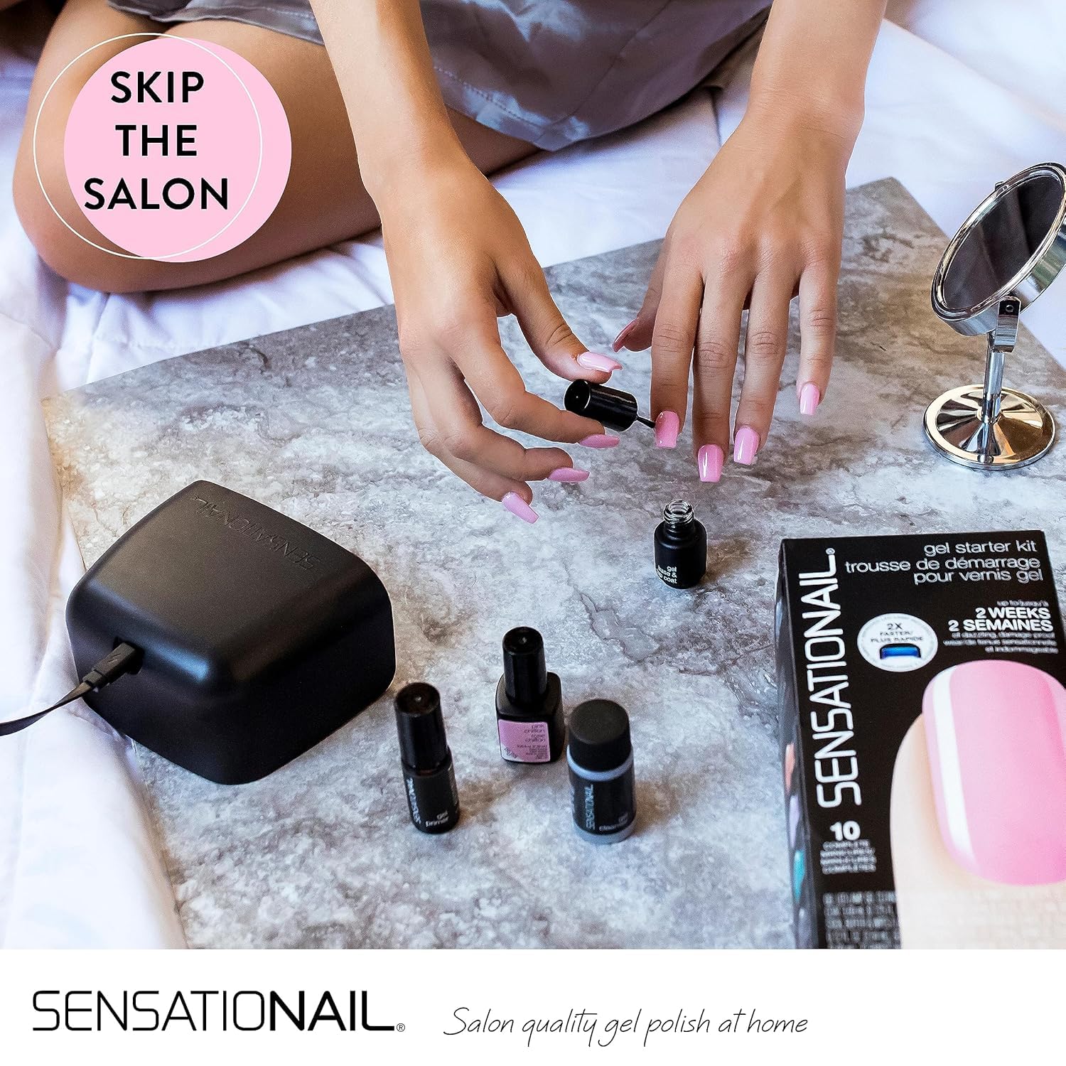 Sensationail kit in use during home manicure delivering salon-quality result