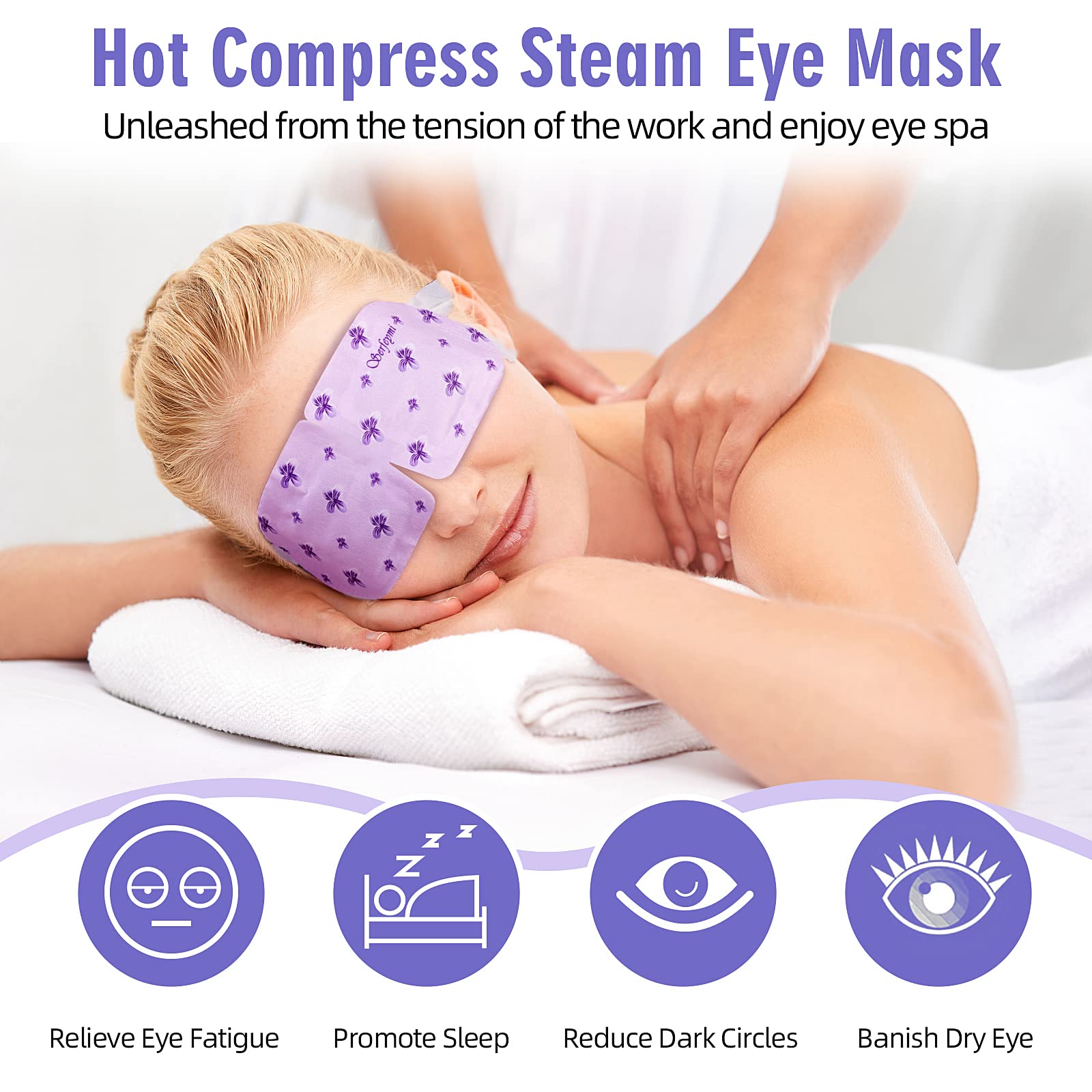 Serfeymi mask in use on a relaxed woman providing comforting eye relaxation