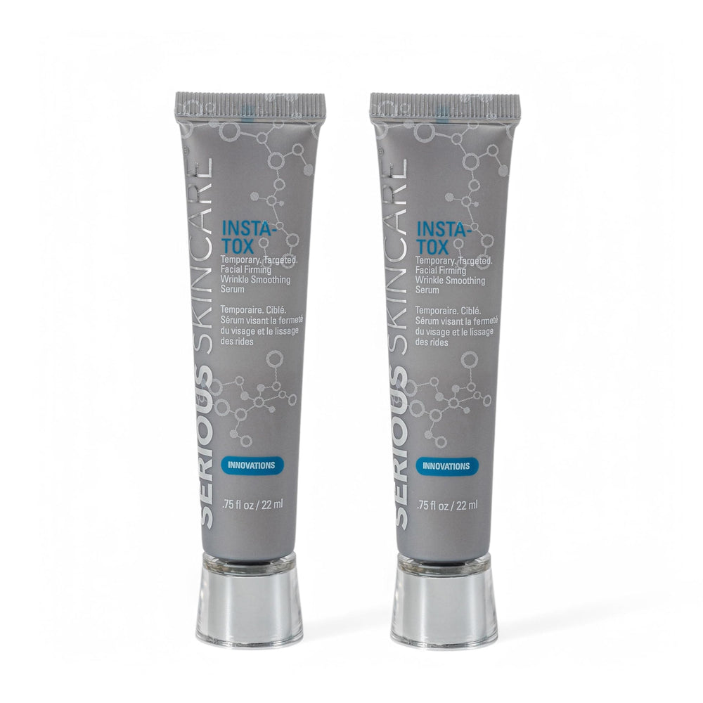 Serious Skincare front packaging showing product name and dual bottles for convenience