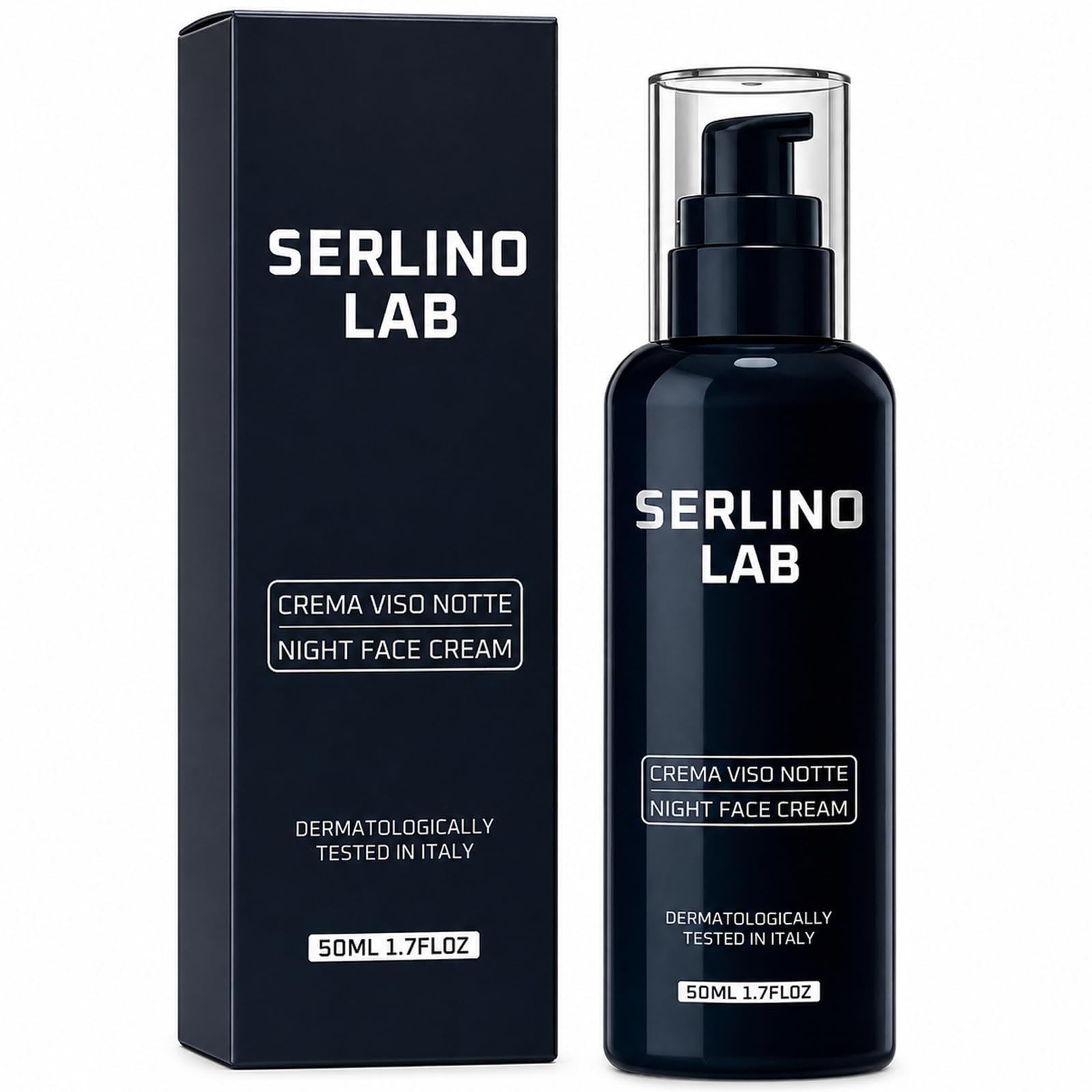 SerlinoLab front packaging showing clean night cream for men, clarifies product identity