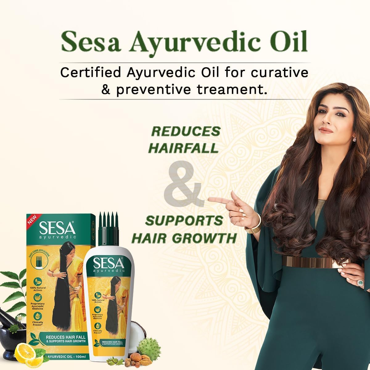 sesa label close-up highlighting bhringraj and herb list