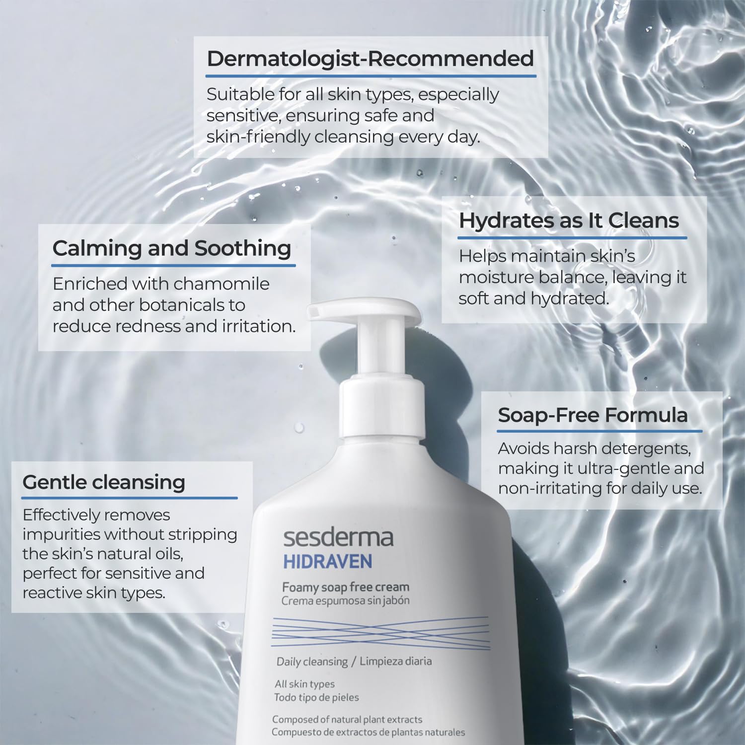 Sesderma HIDRAVEN chamomile and aloe display highlighting botanical calming benefits