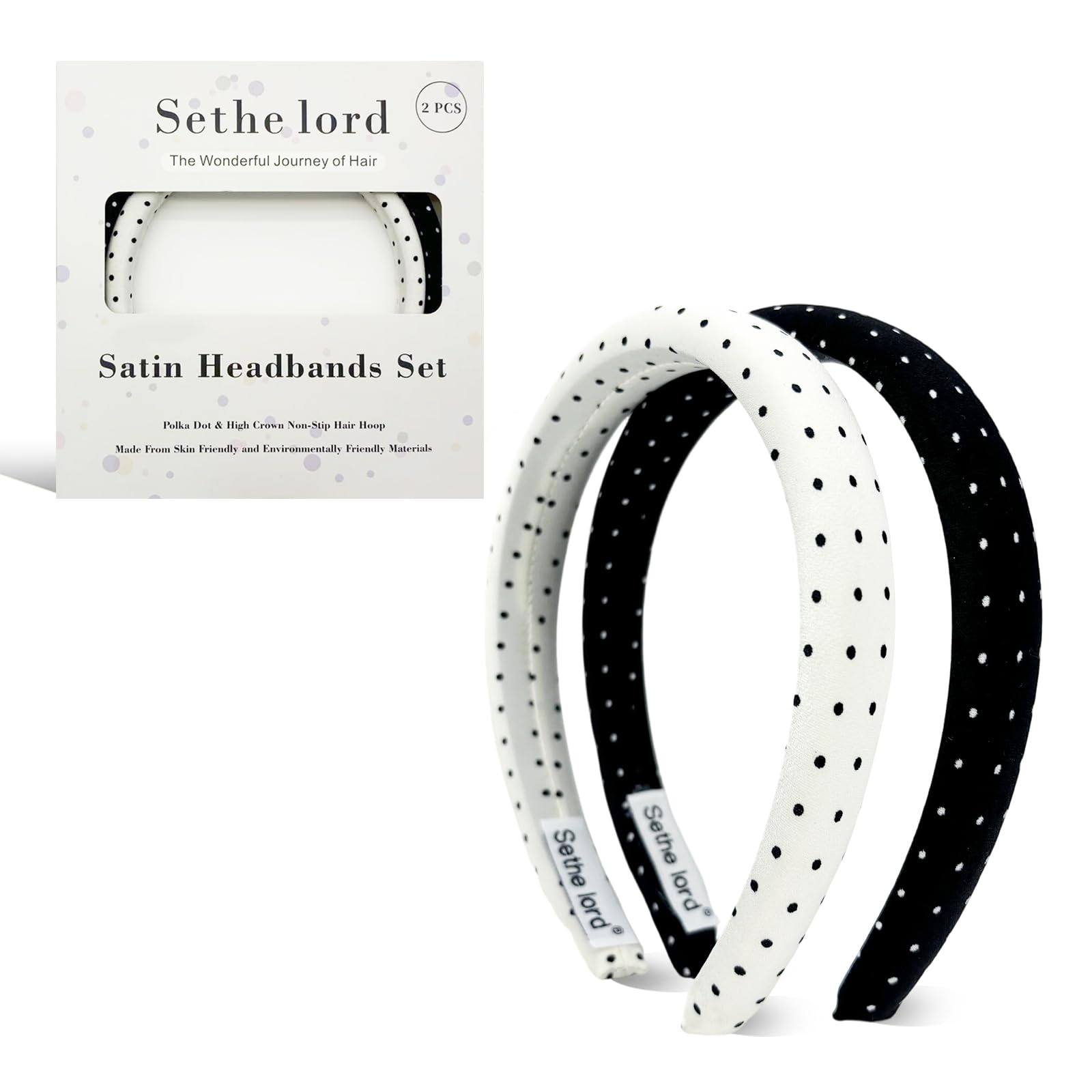 Sethe lord black polka-dot headband front view with chic polish