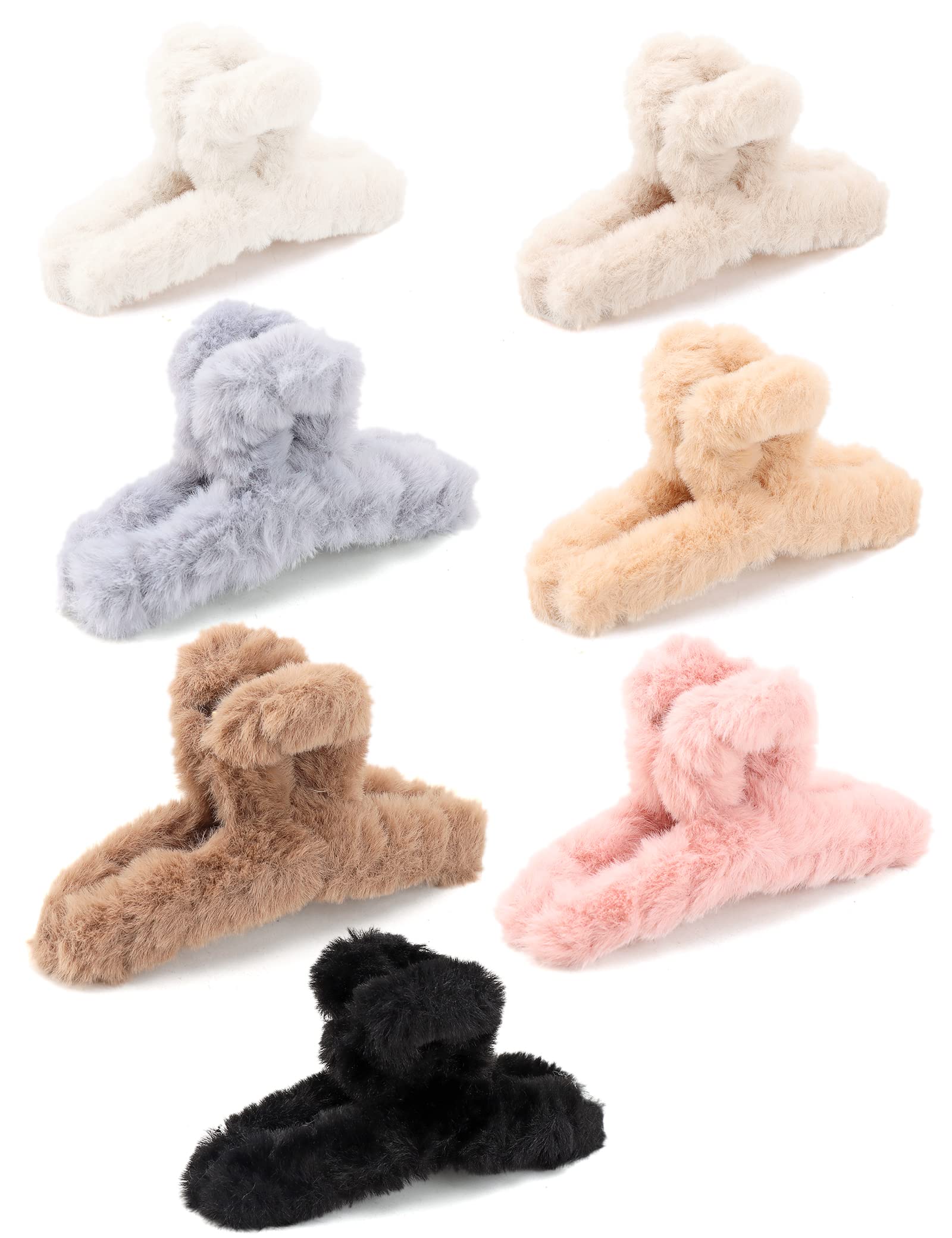 SEVEN LUCKY LIGHT front view of seven fuzzy claw clips showing neutral colors and set benefit
