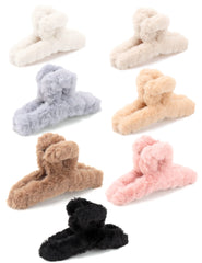 SEVEN LUCKY LIGHT front view of seven fuzzy claw clips showing neutral colors and set benefit