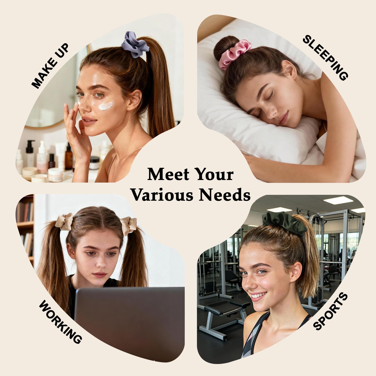 SEVEN STYLE scrunchie holding a bun, supports thick hair comfortably