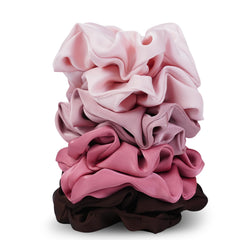 SEVEN STYLE front packaging showing eight blush and brown scrunchies, stylish gift-ready set