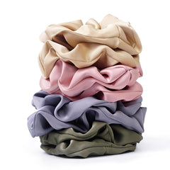 SEVEN STYLE front view of 8-pack morandi scrunchies, elegant accessory