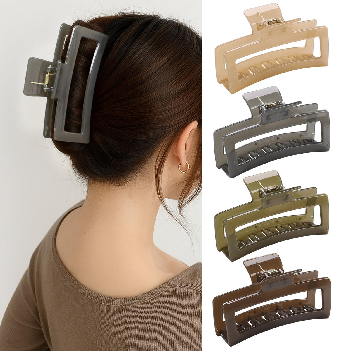 SEVEN STYLE front packaging showing four jumbo claw clips and gift box, easy gifting