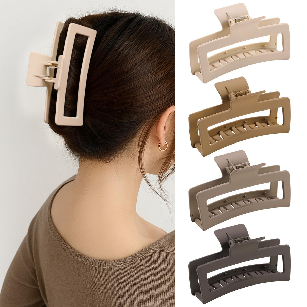 SEVEN STYLE front view of matte brown claw clip showing shape and benefit of secure hold