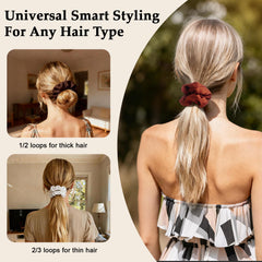 SEVEN STYLE scrunchie holding high ponytail showing secure hold for thick hair