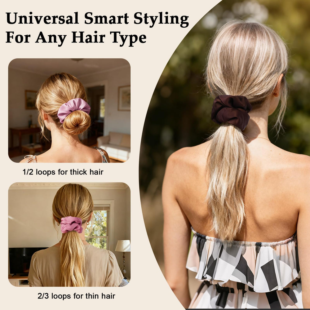 SEVEN STYLE scrunchie used in a ponytail showing crease-free, polished look