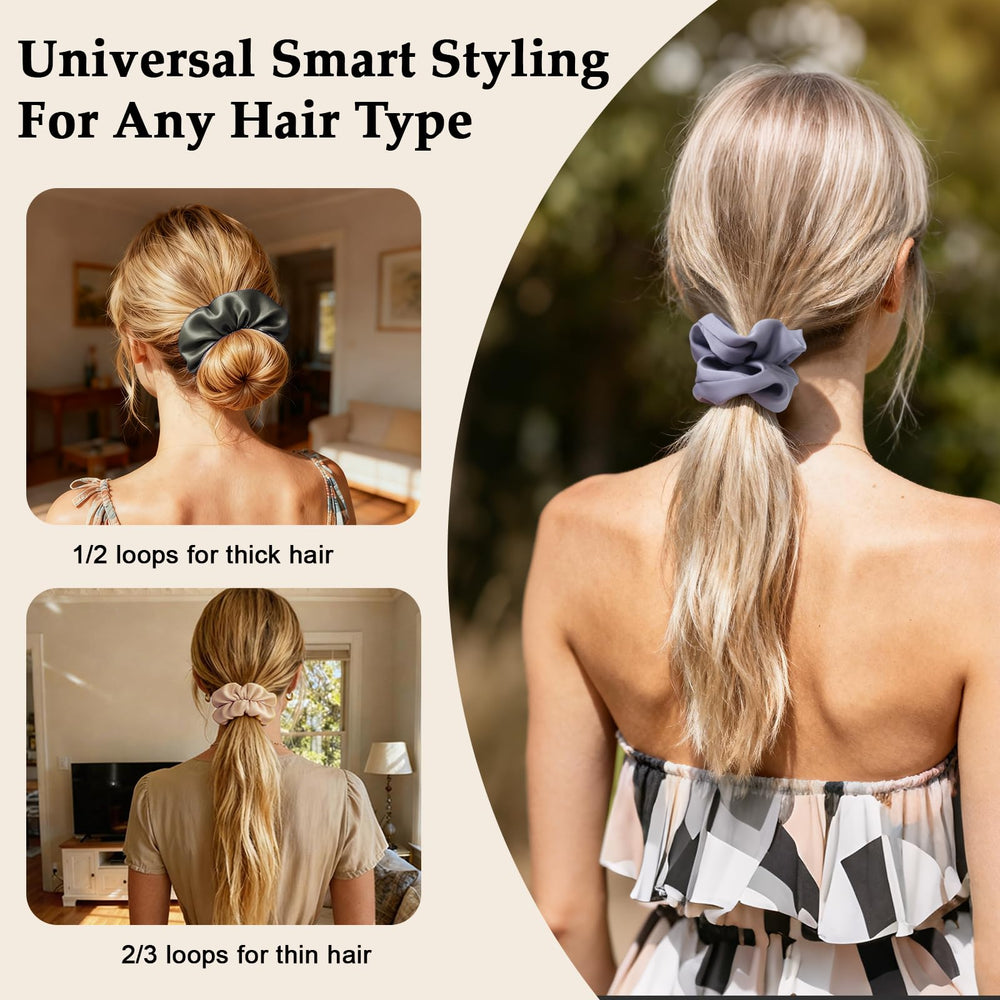 SEVEN STYLE scrunchie securing a ponytail, gentle hold without creases