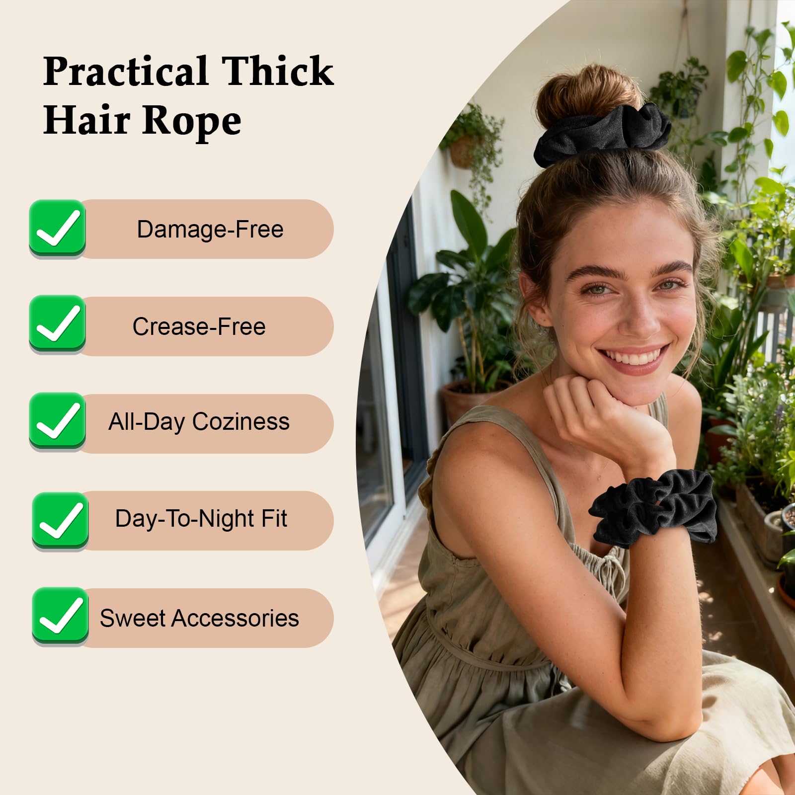 SEVEN STYLE stretched scrunchie showing elastic strength and gentle hold
