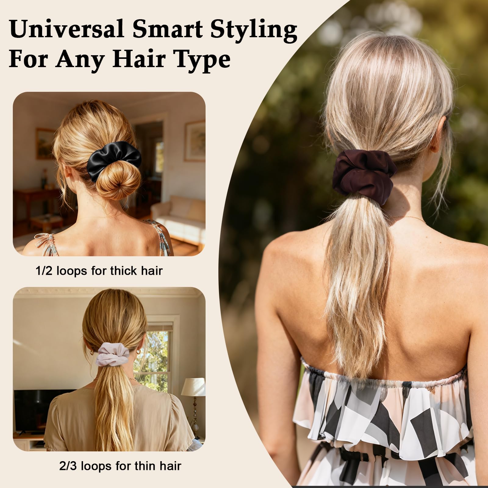 SEVEN STYLE scrunchies styled on a dresser showing everyday wardrobe pairing
