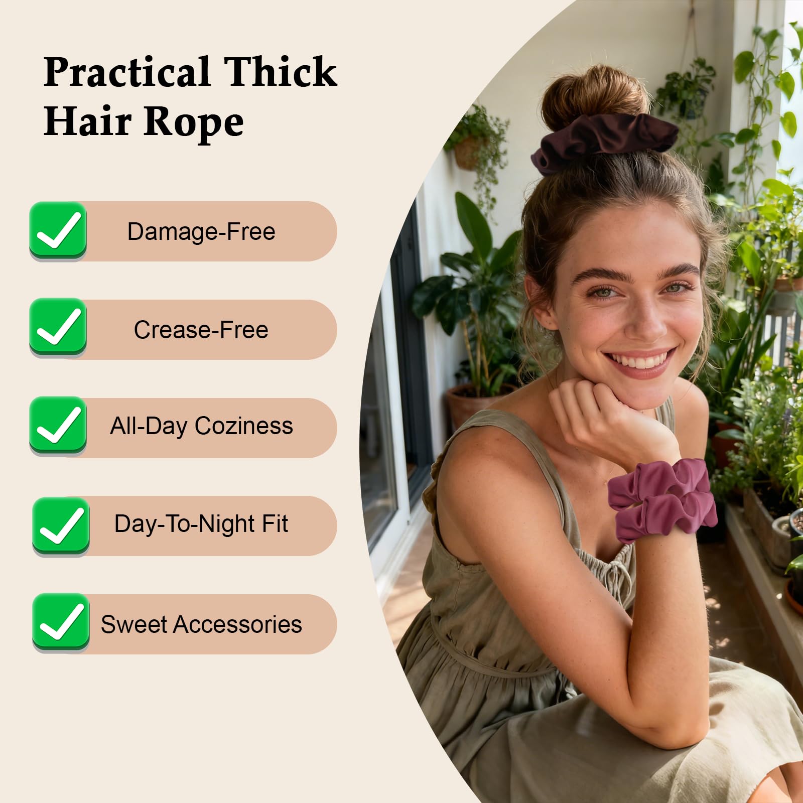 SEVEN STYLE scrunchies held in hand to show size and comfortable fit