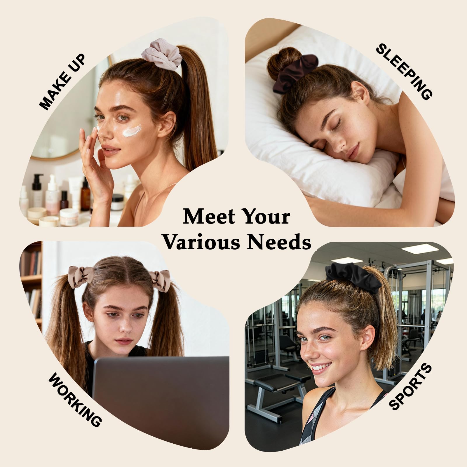 SEVEN STYLE scrunchie in hand to show size and stretch for versatile use