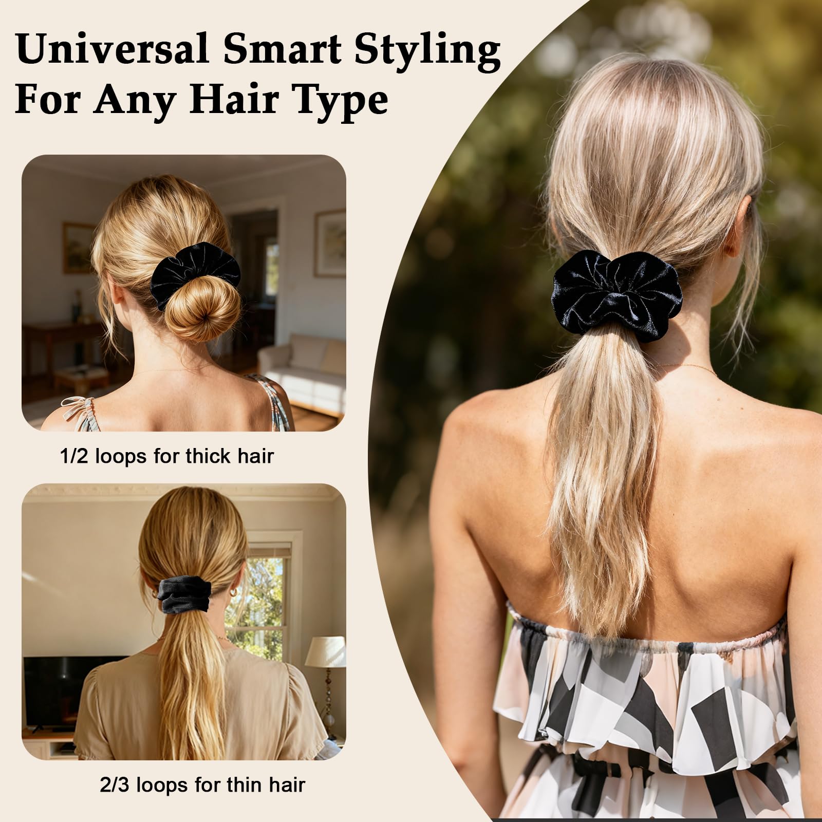 SEVEN STYLE scrunchie beside ruler showing compact size and suitability for fine hair