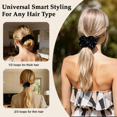 SEVEN STYLE scrunchie beside ruler showing compact size and suitability for fine hair