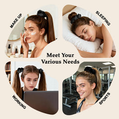 SEVEN STYLE scrunchie in a low ponytail demonstrating secure, no-crease wear