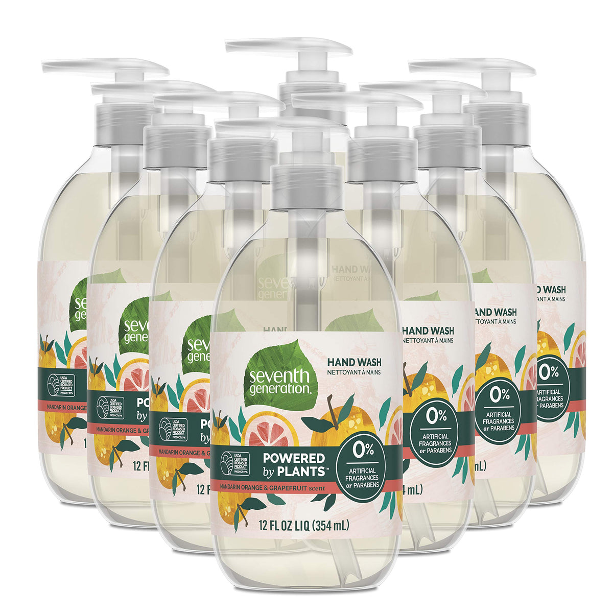 Seventh Generation front packaging showing bottle and citrus scent, highlights clean formula
