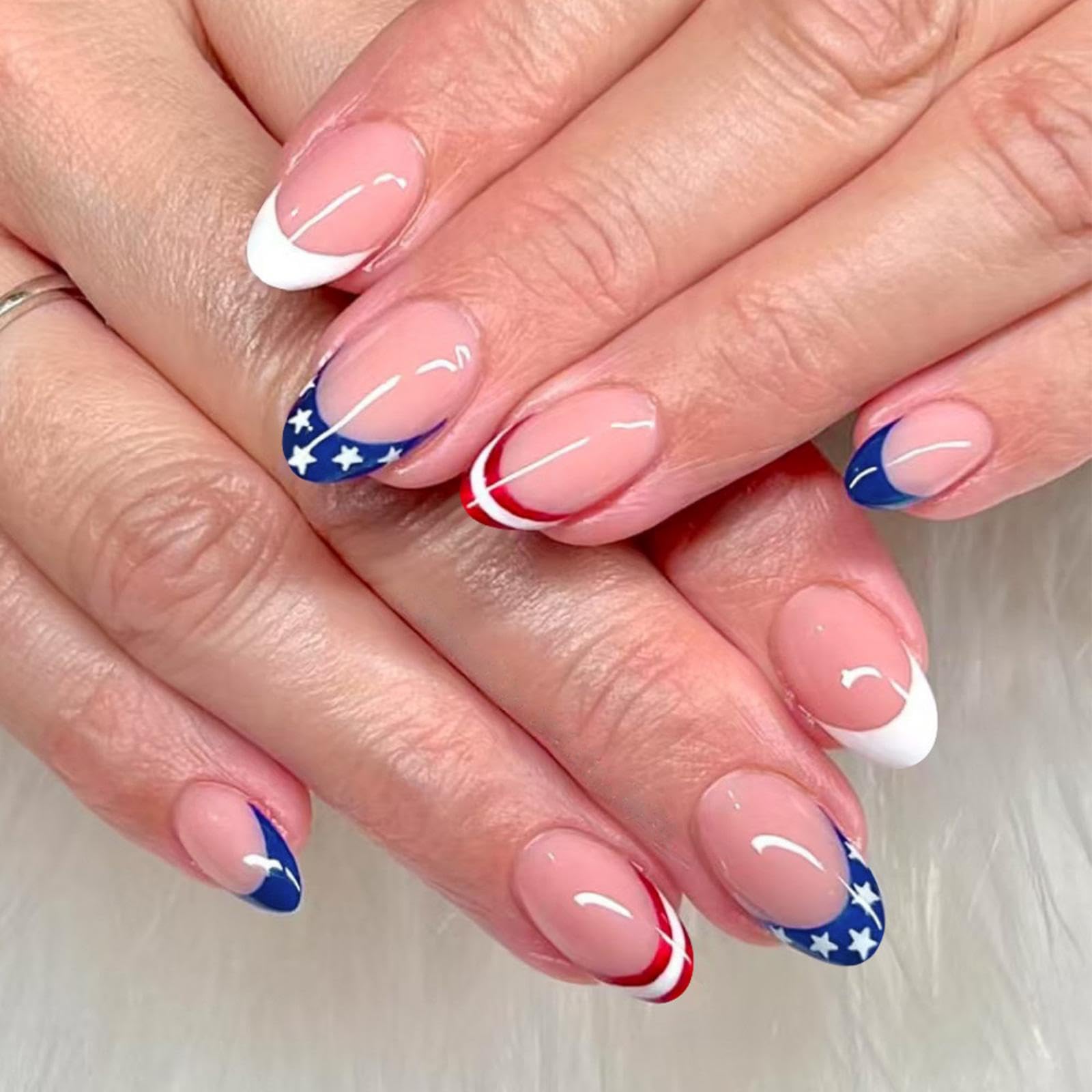 Sevgob front packaging showing 24-piece patriotic nail set and tools benefit quick start