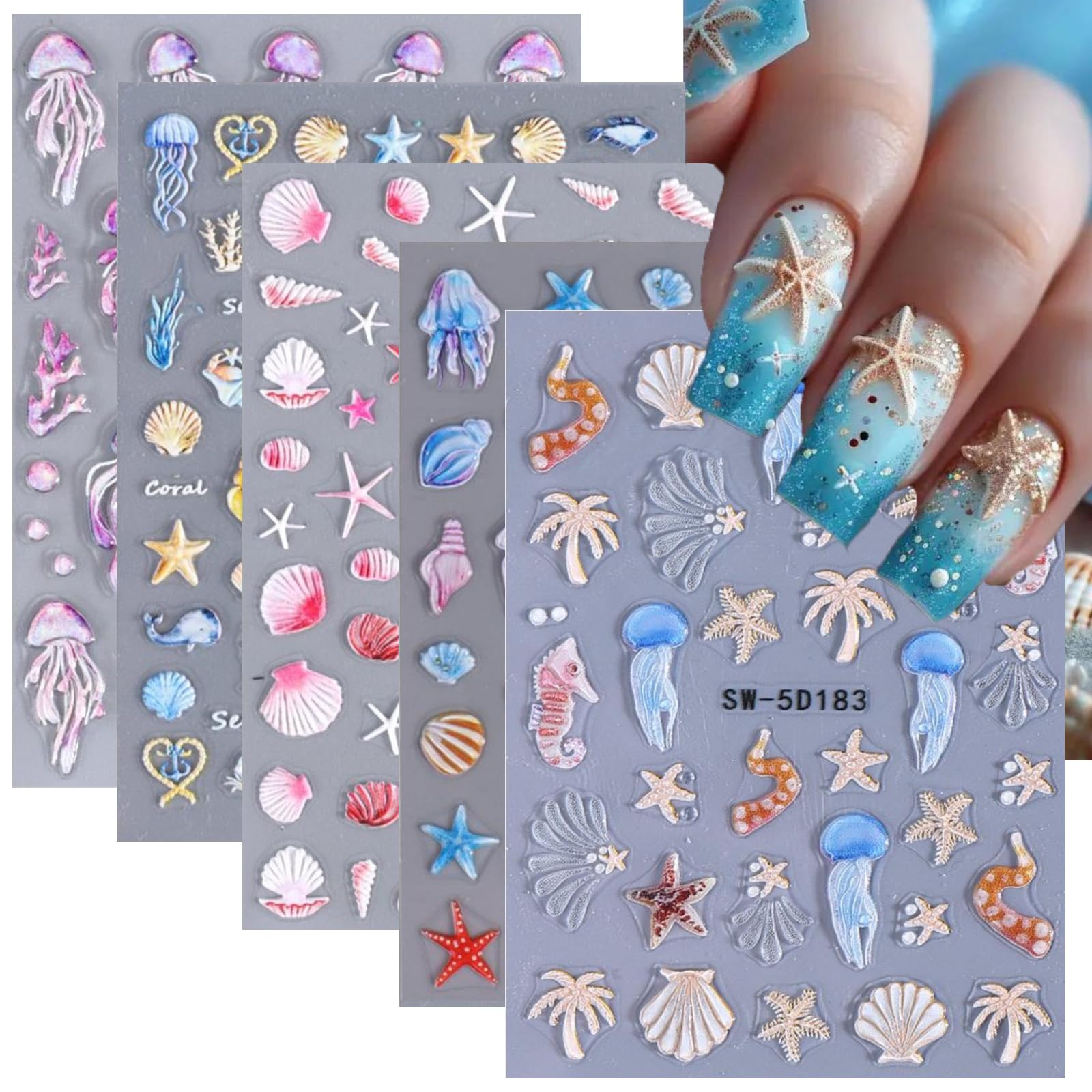 Sevgob front packaging showing five ocean sticker sheets and contents benefit convenience