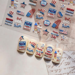 Sevgob front packaging sheet showing patriotic decal variety and easy application benefit