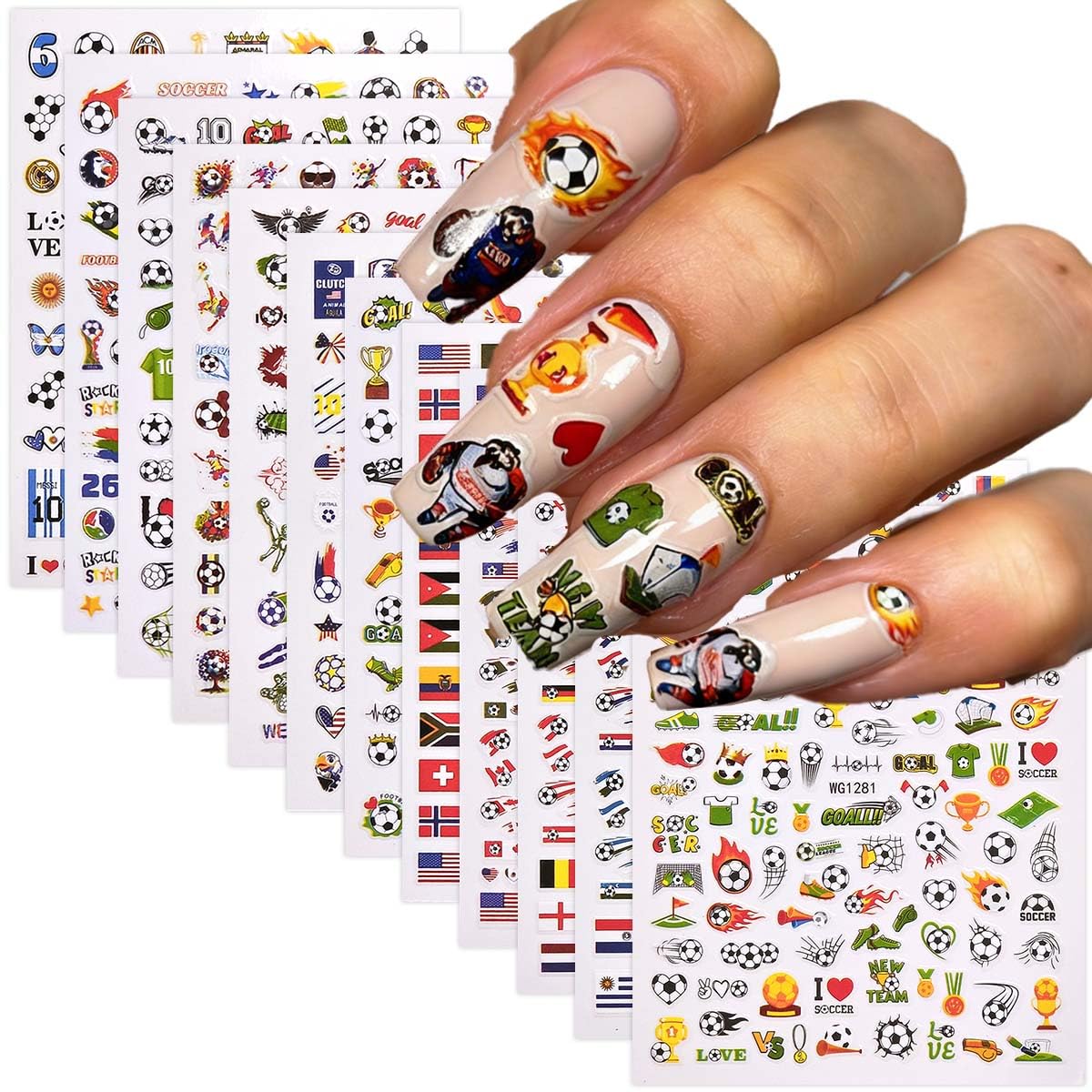 Sevgob front packaging showing colorful World Cup nail stickers, clear product overview