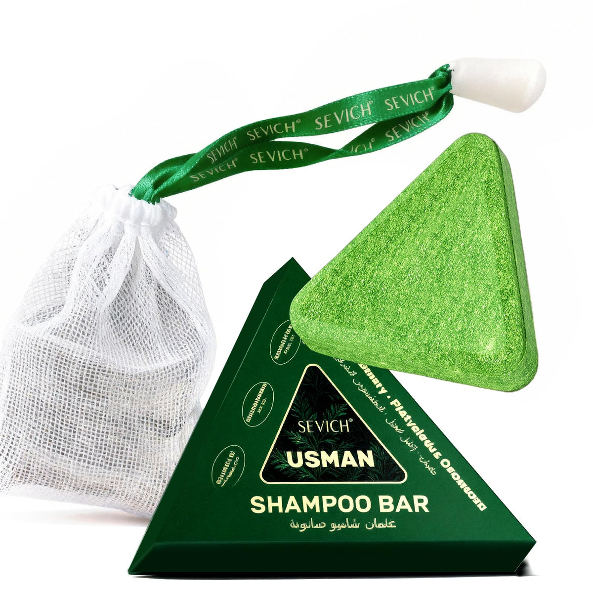 SEVICH shampoo bar front packaging showing product and benefits