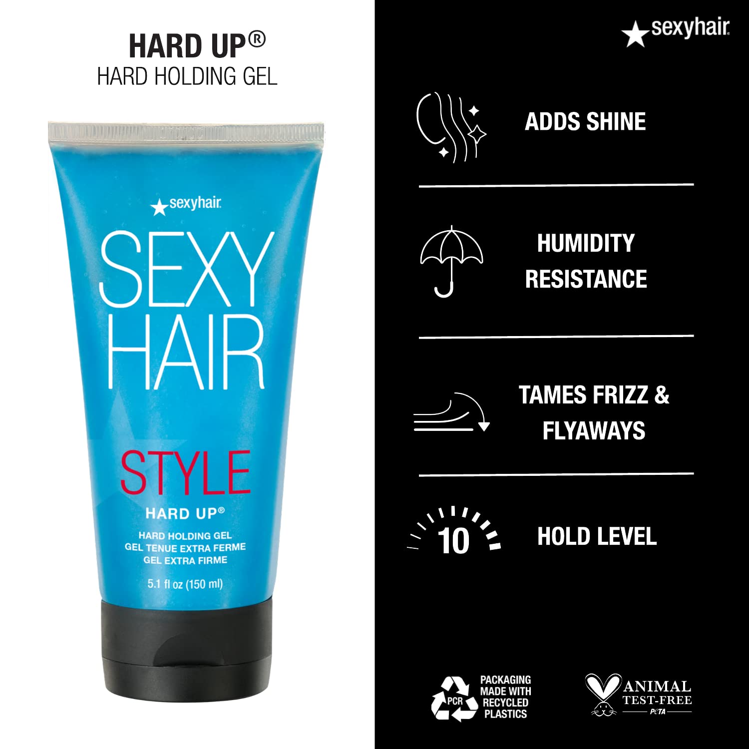 SexyHair travel tube in hand showing compact size for on-the-go convenience