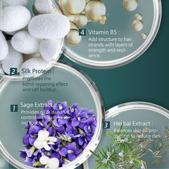 SH-RD sage conditioner pouring action showing detangling and smooth finish benefit