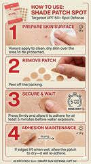 Shade Patch size comparison on fingertip illustrating thin profile and precise placement