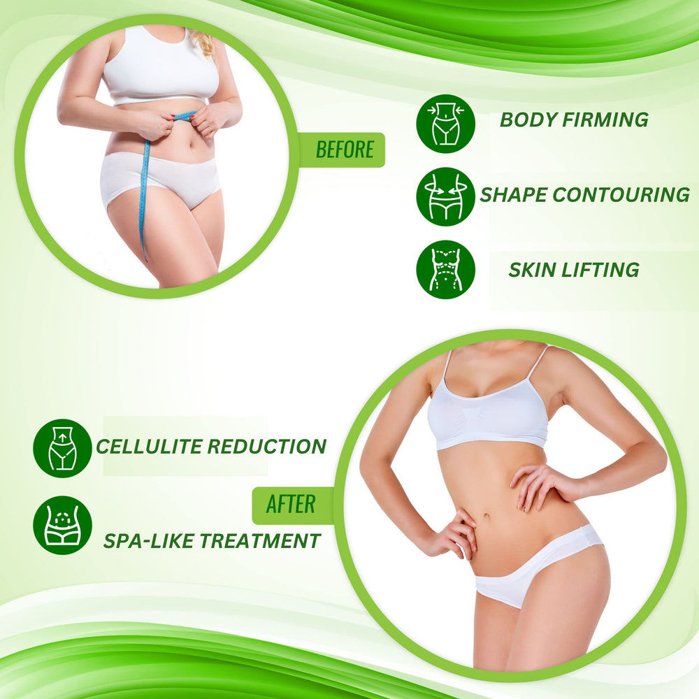 Shape and Tone wrap next to a hand showing compact size and travel benefit