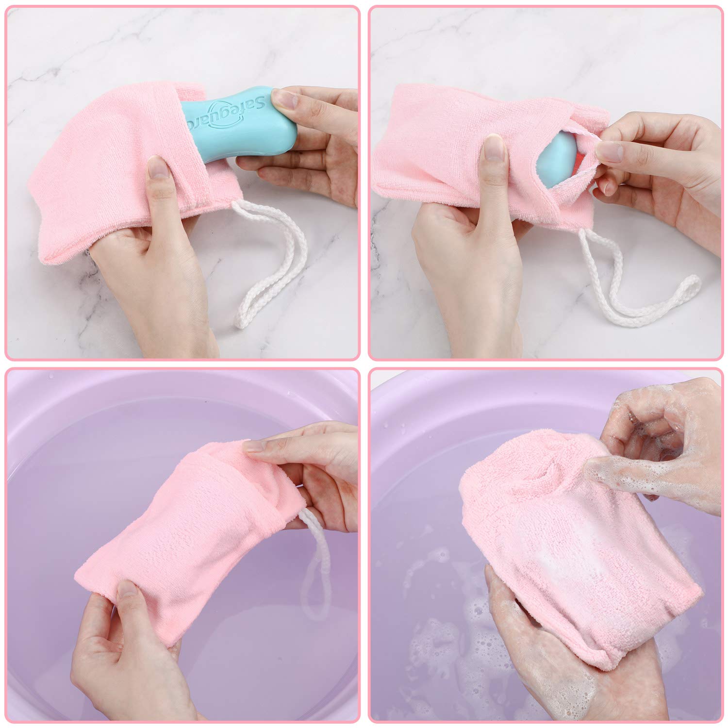 Shappy hanging soap pouches in bathroom improving shower organization