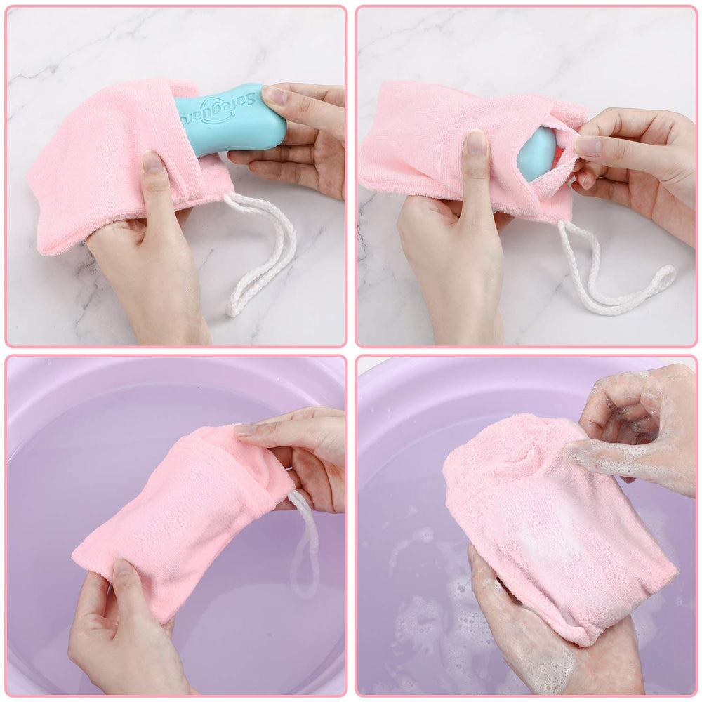 Shappy hanging soap pouches in bathroom improving shower organization