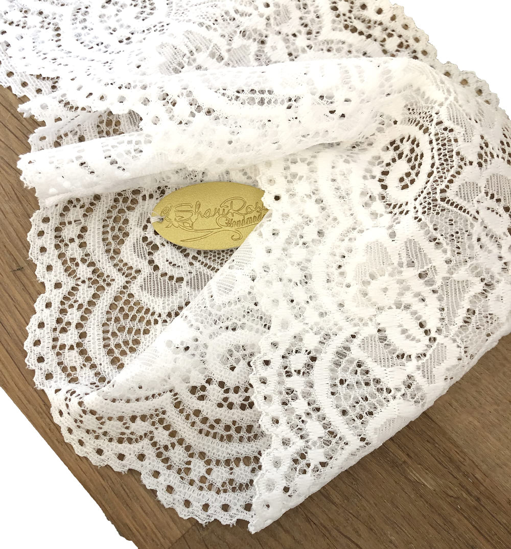 ShariRose close-up of floral scallop lace highlighting delicate pattern and vintage charm